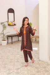 Khanak Kids Black Front Open Embroidered 2pcs-KST 005