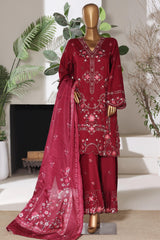 Bin Saeed Stitched 3 Piece Luxury Emb Jacquard Suit-JAQ-3213-MAROON