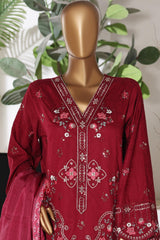 Bin Saeed Stitched 3 Piece Luxury Emb Jacquard Suit-JAQ-3213-MAROON