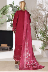 Bin Saeed Stitched 3 Piece Luxury Emb Jacquard Suit-JAQ-3213-MAROON