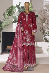 Bin Saeed Stitched 3 Piece Luxury Emb Jacquard Suit-JAQ-3225-MAHROON