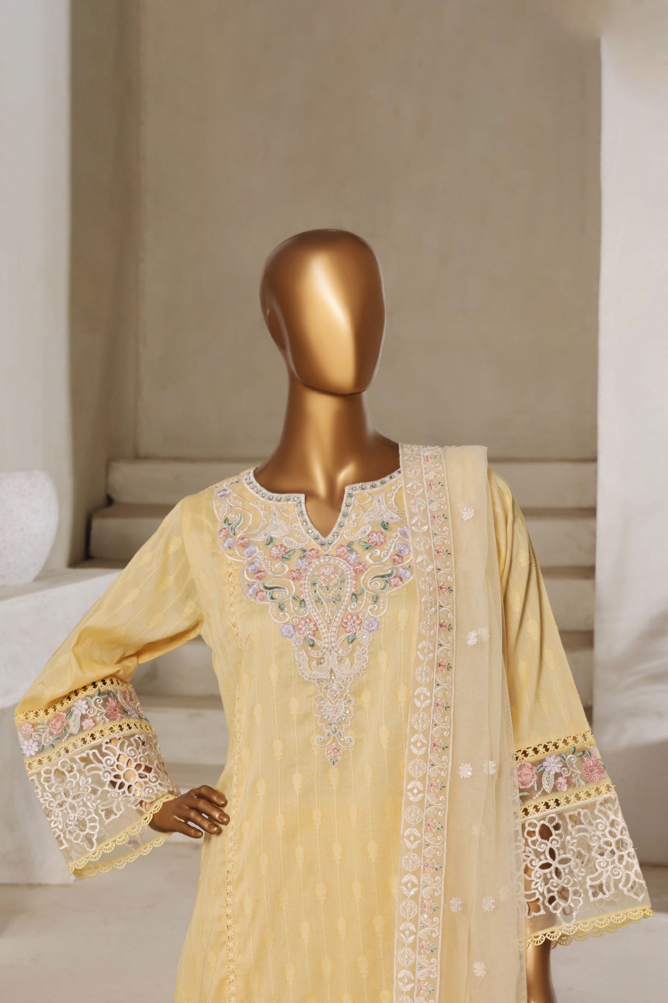 Sada Bahar Stitched 3 Piece Luxury Jacquard Collection'2025-JC-1-Yellow