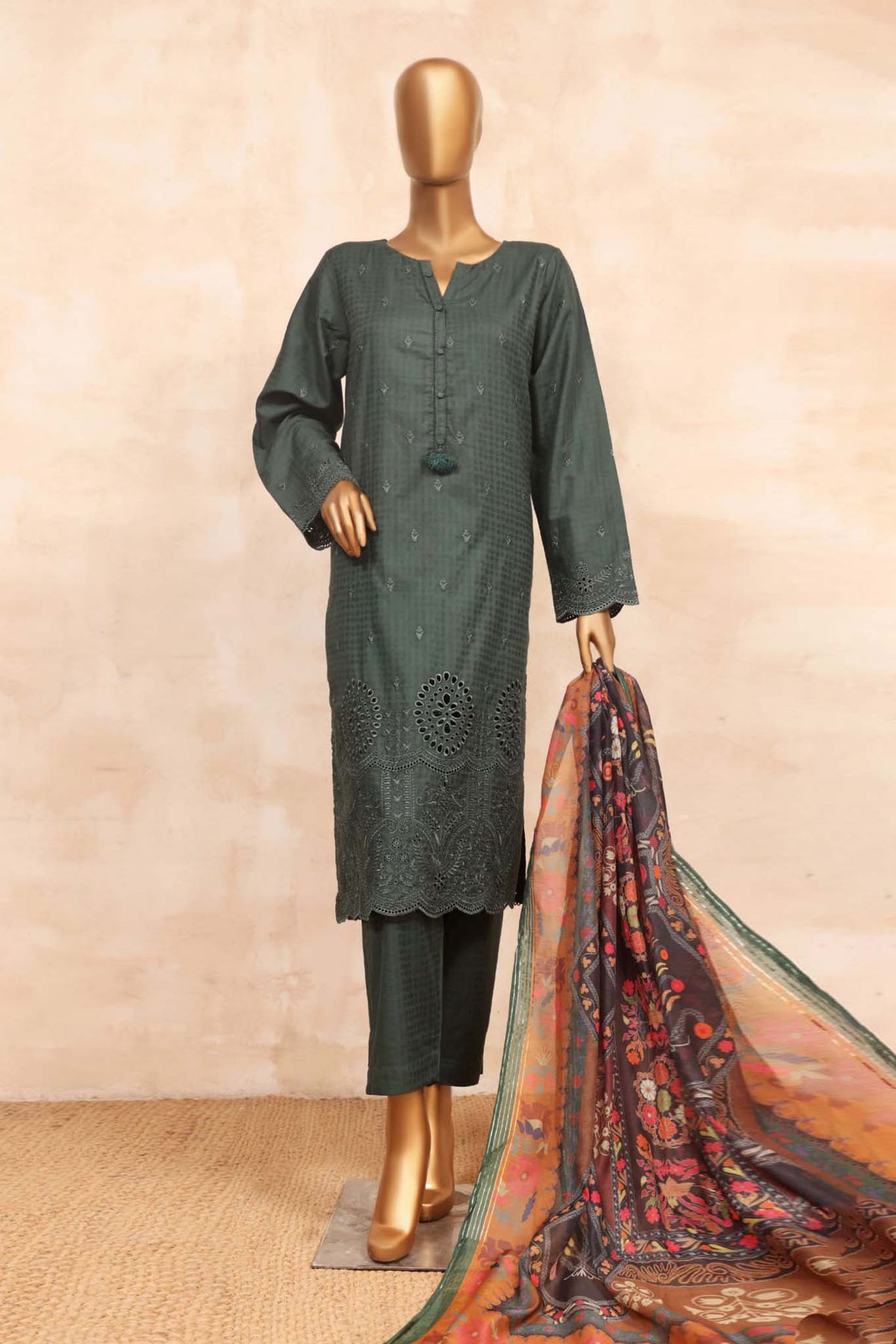 Sada Bahar Stitched 3 Piece Jacquard Chikankari Collection'2023-JCK-Green