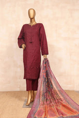 Sada Bahar Stitched 3 Piece Jacquard Chikankari Collection'2023-JCK-Maroon