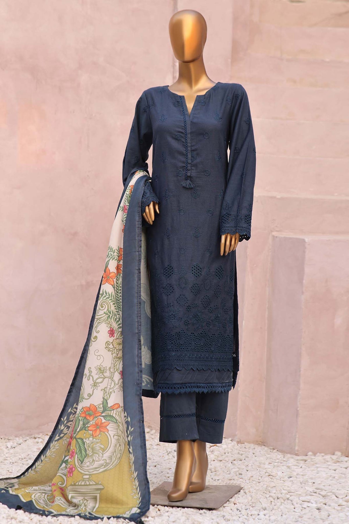 Sada Bahar Stitched 3 Piece Karandi Shawl Collection'2023-KCK-Blue