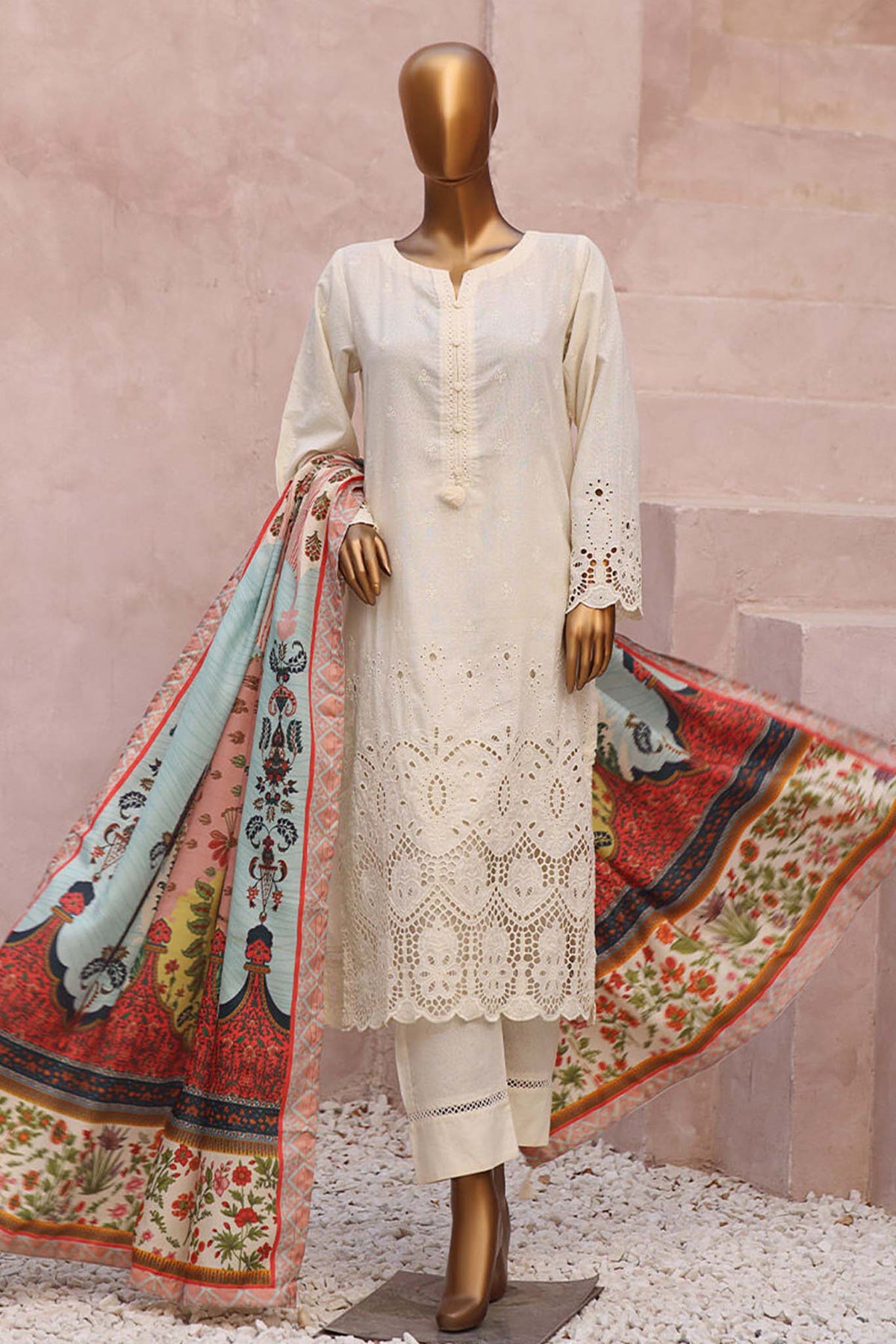 Sada Bahar Stitched 3 Piece Karandi Shawl Collection'2023-KCK-Cream