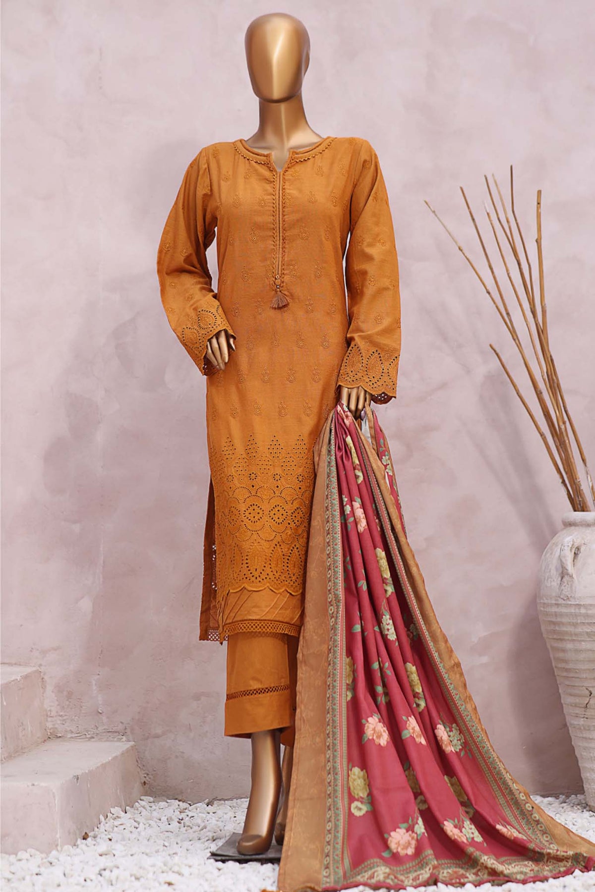 Sada Bahar Stitched 3 Piece Karandi Shawl Collection'2023-KCK-Golden