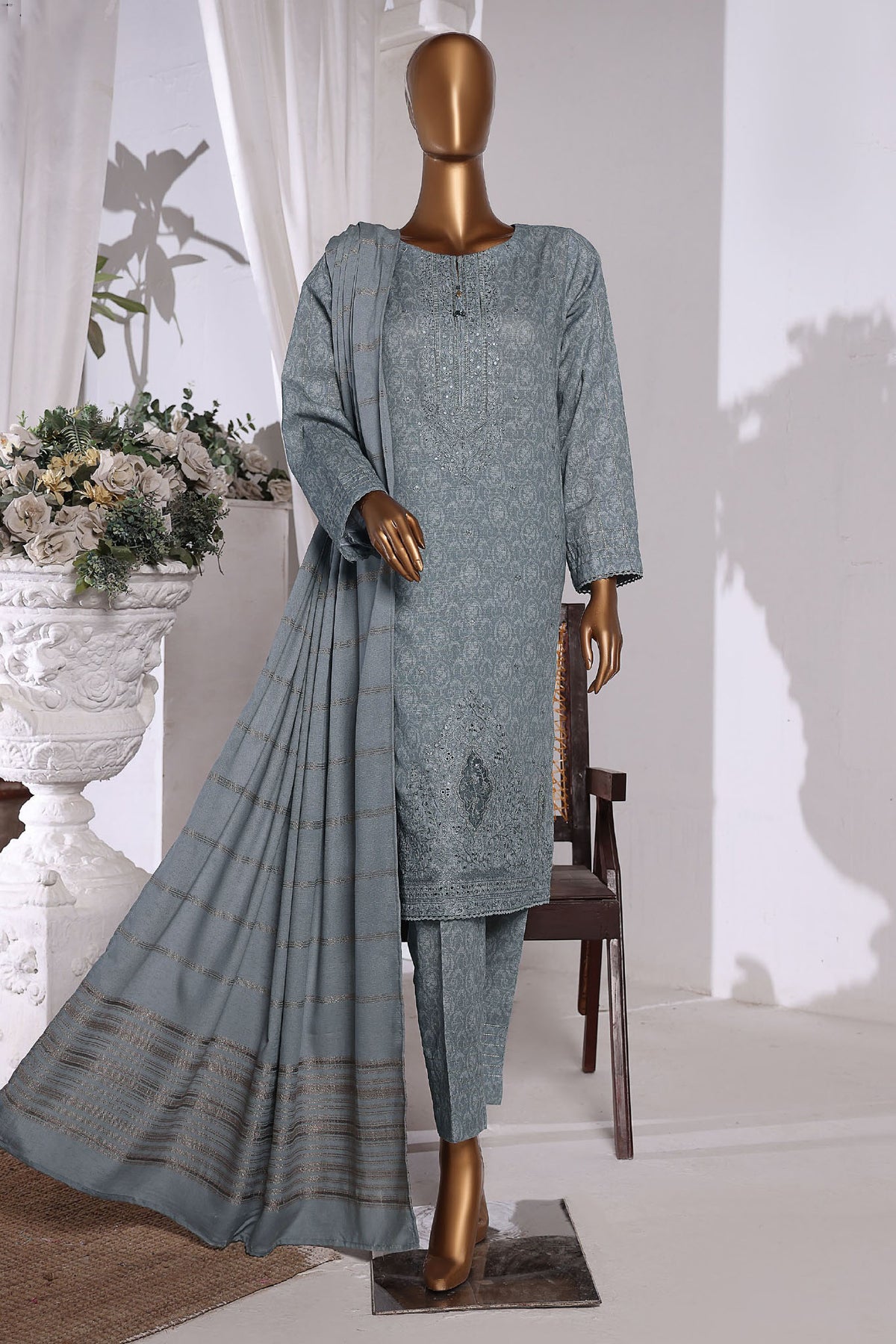 HZ Unstitched 3 Piece Emb Khaddar With Shawl Collection'2024-KES-70