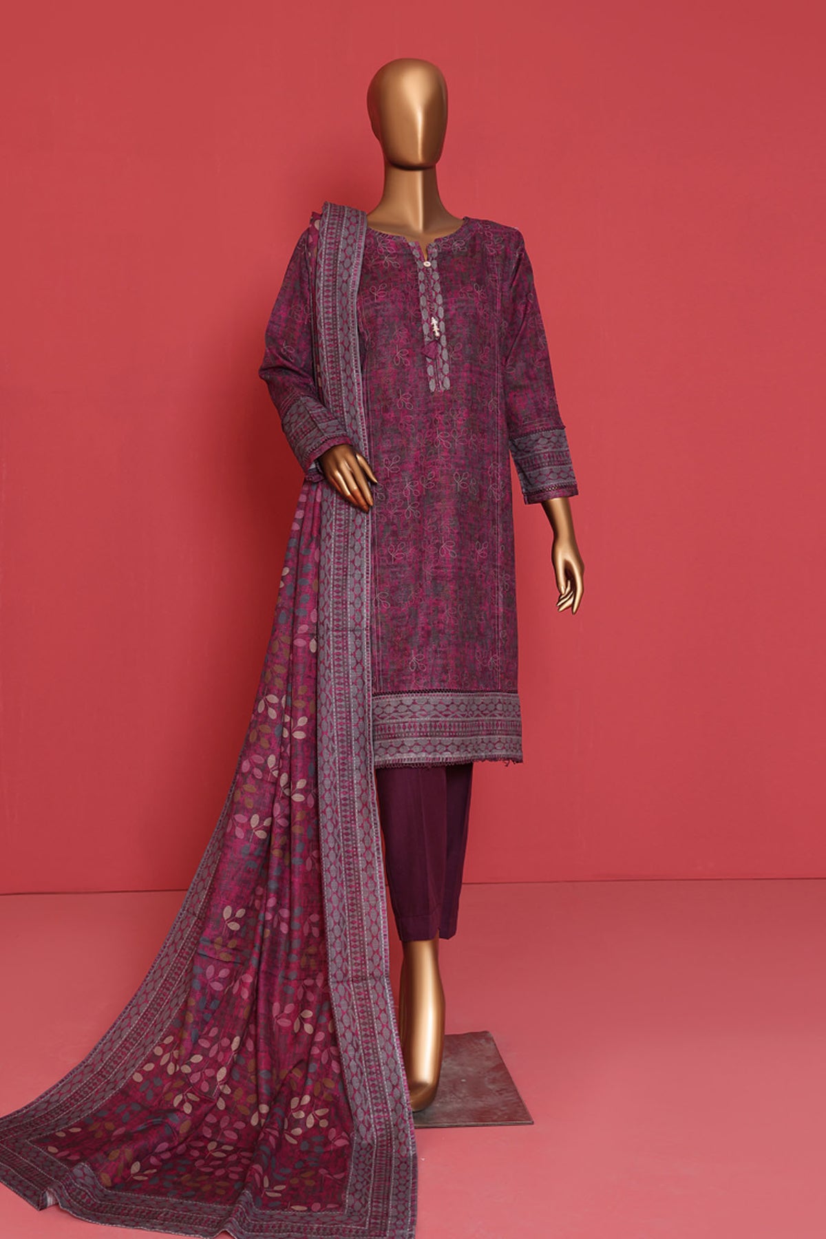 Wintry Prints By HZ Stitched 3 Piece Printed Khaddar Vol-01 Collection'2024-KP-103