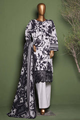 HZ Stitched 3 Piece Emb Printkari Khaddar Collection'2025-KPS-2544-Grey