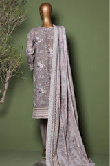 HZ Stitched 3 Piece Emb Printkari Khaddar Collection'2025-KPS-2546-Grey