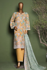 HZ Stitched 3 Piece Emb Printkari Khaddar Collection'2025-KPS-2547-Yellow