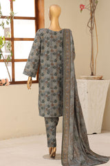 HZ Stitched 3 Piece Digital Printed Khaddar Vol-04 Suit-KPT-1109-Olive