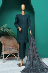 HZ Stitched 3 Piece Chikankari Khaddar With Shawl Collection'2025-KSE-102-D.Green