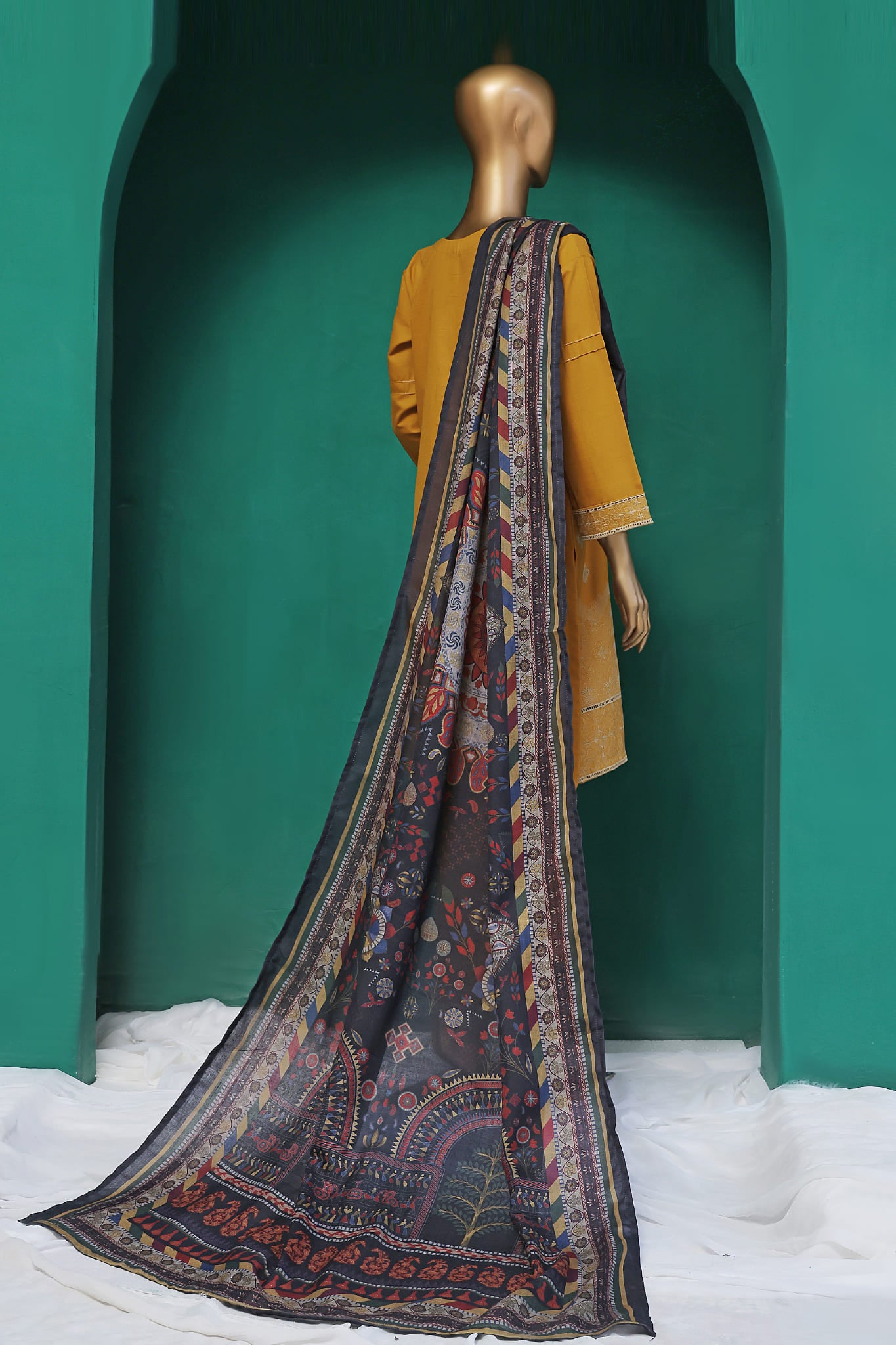 HZ Stitched 3 Piece Chikankari Khaddar With Shawl Collection'2025-KSE-103-Mustard