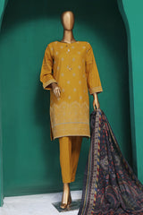 HZ Stitched 3 Piece Chikankari Khaddar With Shawl Collection'2025-KSE-103-Mustard