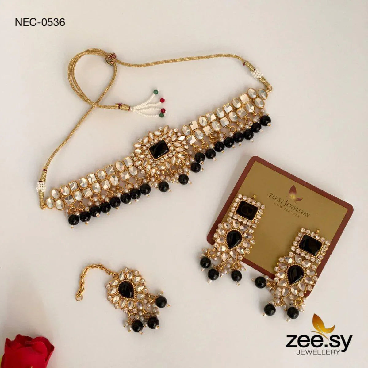 KUNDAN NECKLACE-0536 Black - Zeesy Jewellery