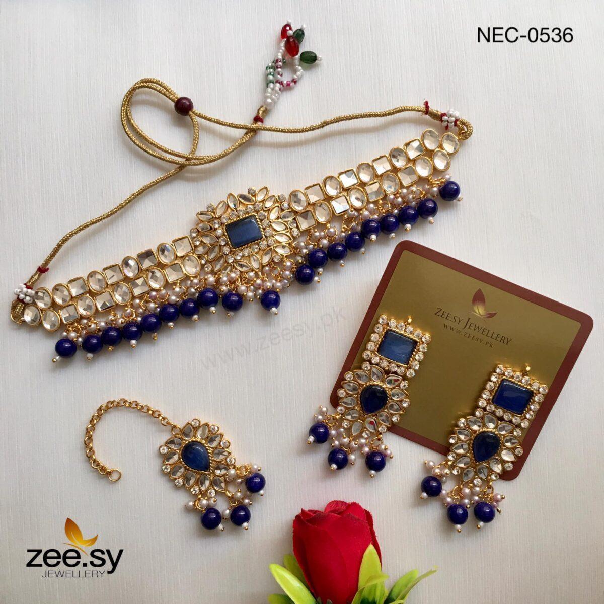 KUNDAN NECKLACE-0536 Blue - Zeesy Jewellery