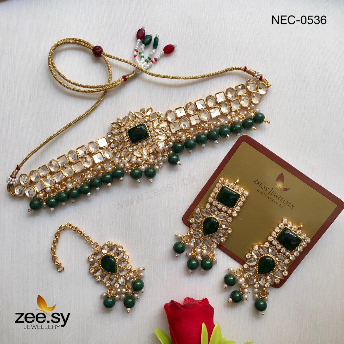 KUNDAN NECKLACE-0536 Green - Zeesy Jewellery