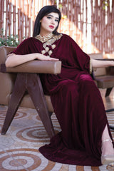 Velora By Stitch Vibes Stitched Shirts Collection'2024-Maroon Velvet Kaftan