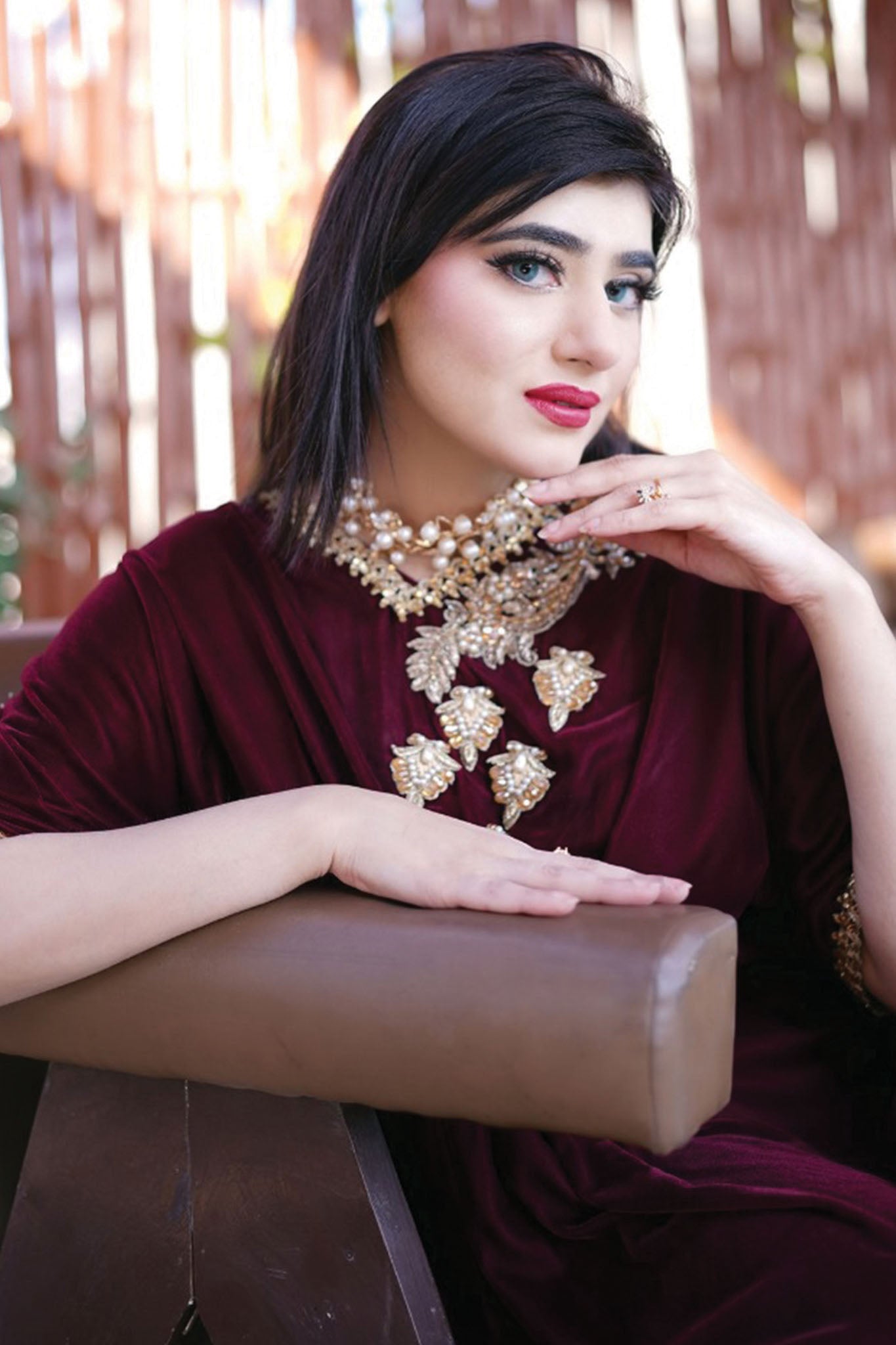 Velora By Stitch Vibes Stitched Shirts Collection'2024-Maroon Velvet Kaftan