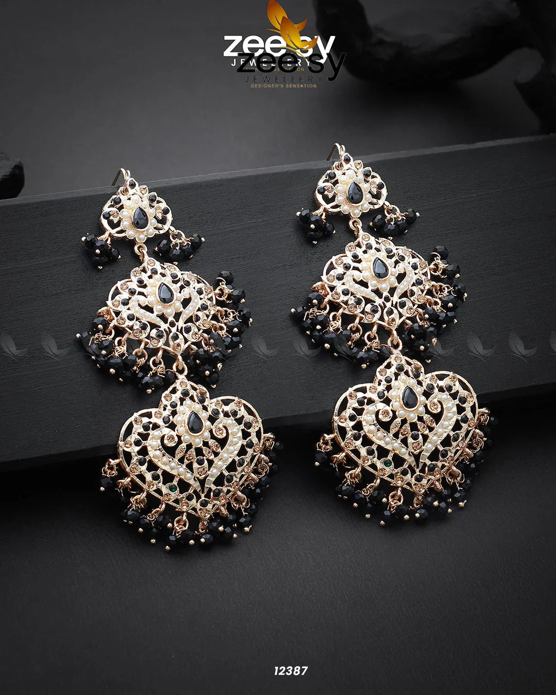 Keerthi's Earrings Golden Black - Zeesy Jewellery