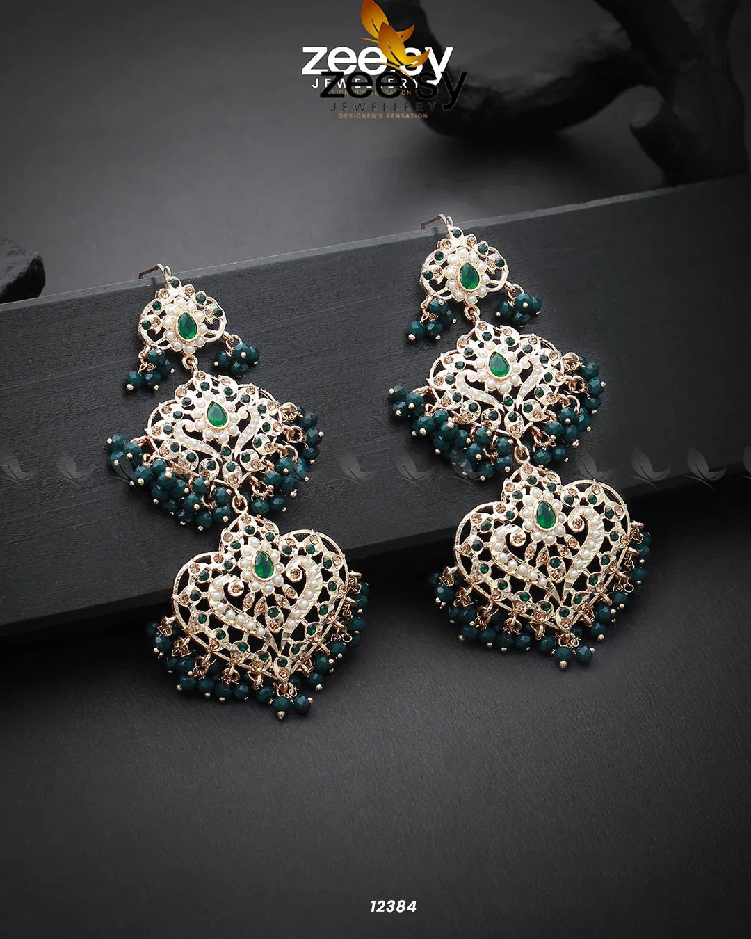 Keerthi's Earrings Golden Green - Zeesy Jewellery