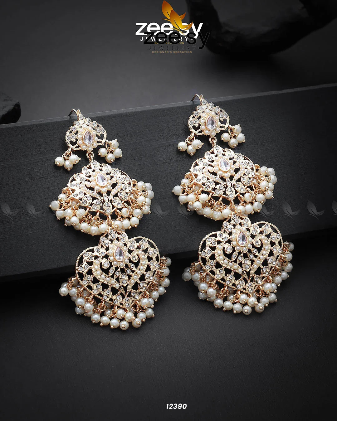 Keerthi's Earrings Golden Pearl - Zeesy Jewellery