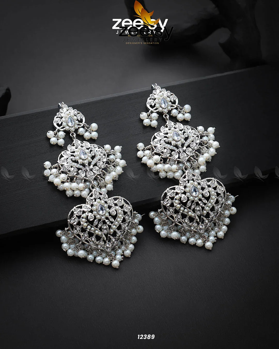 Keerthi's Earrings Silver Pearl - Zeesy Jewellery