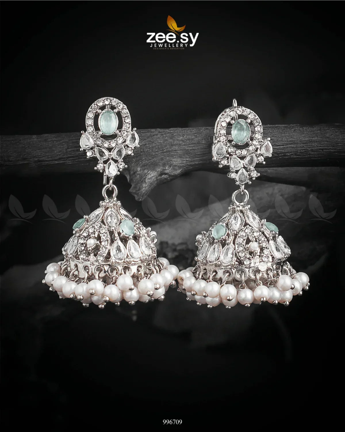 Kinzaa Earrings Silver Mint Green - Zeesy Jewellery