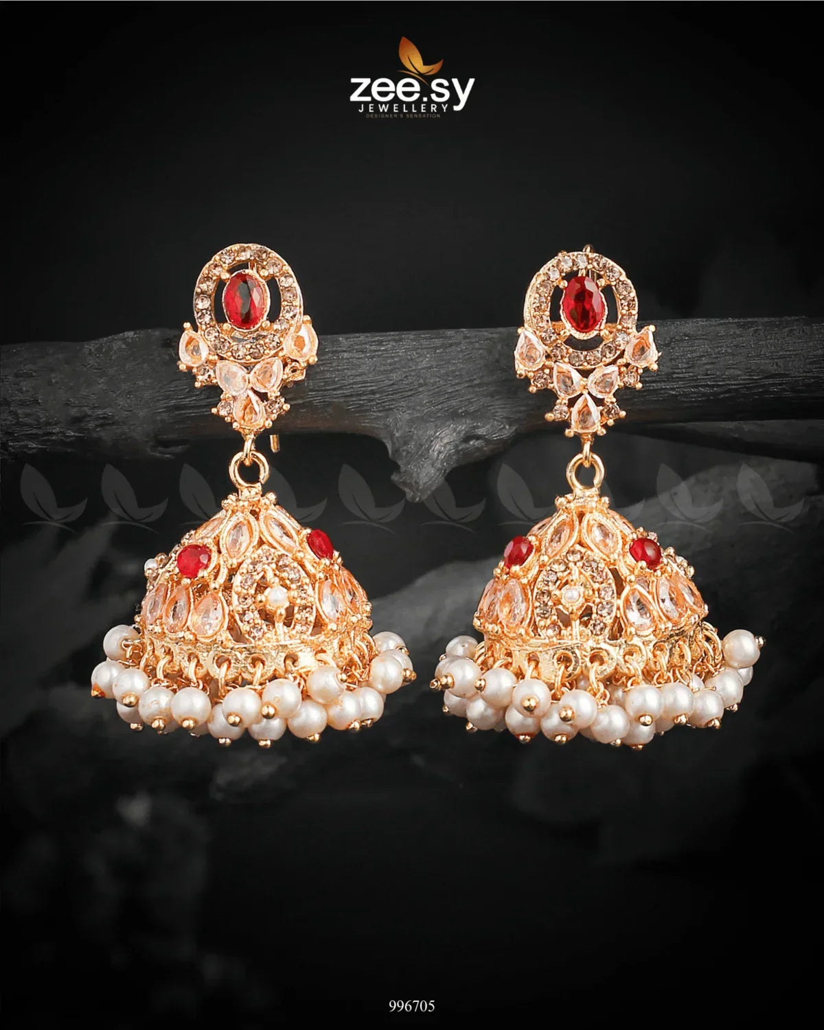 Kinzaa Earrings Golden Red - Zeesy Jewellery