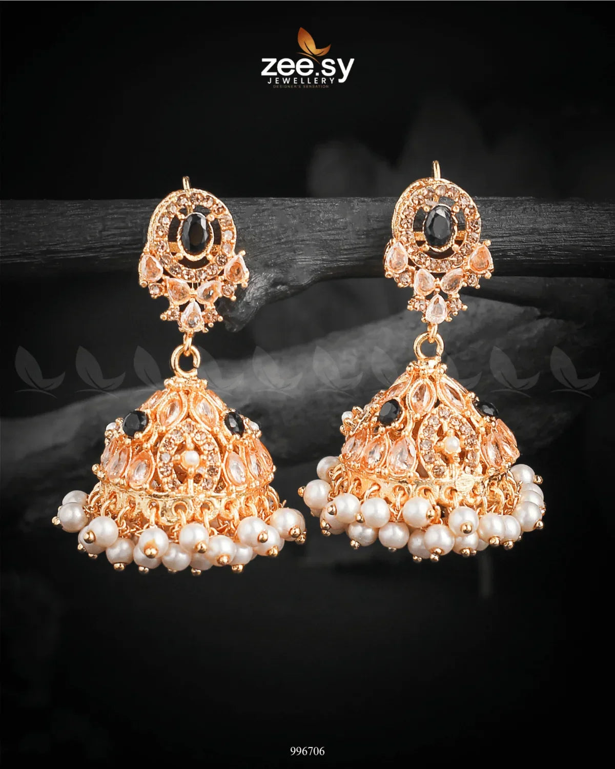 Kinzaa Earrings Golden Black - Zeesy Jewellery