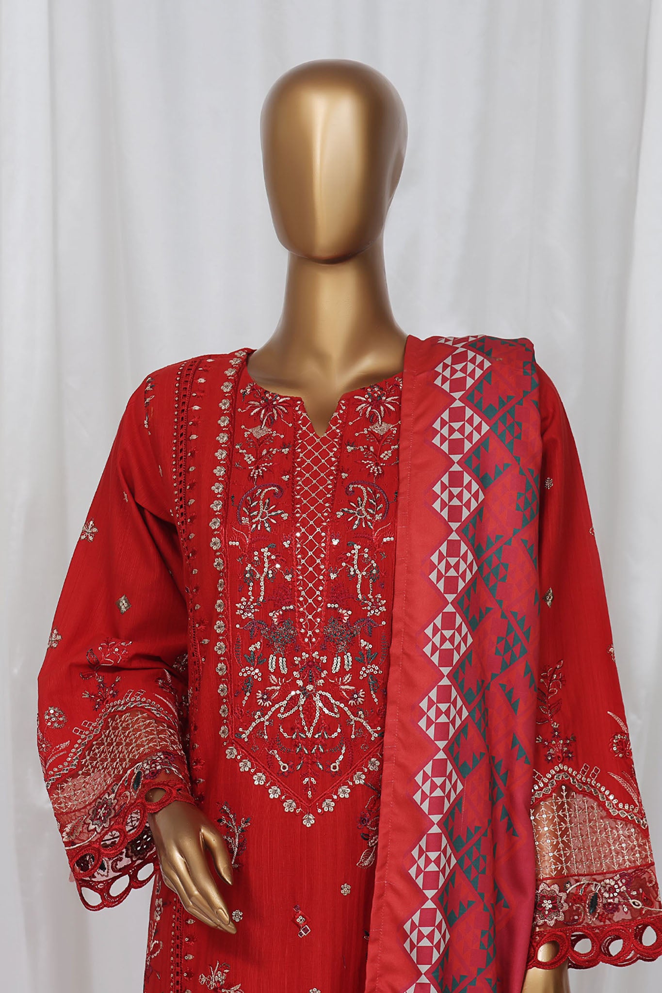 Sada Bahar Stitched 3 Piece Luxury Emb Khaddar Vol-02 Collection'2024-LEK-17-Red