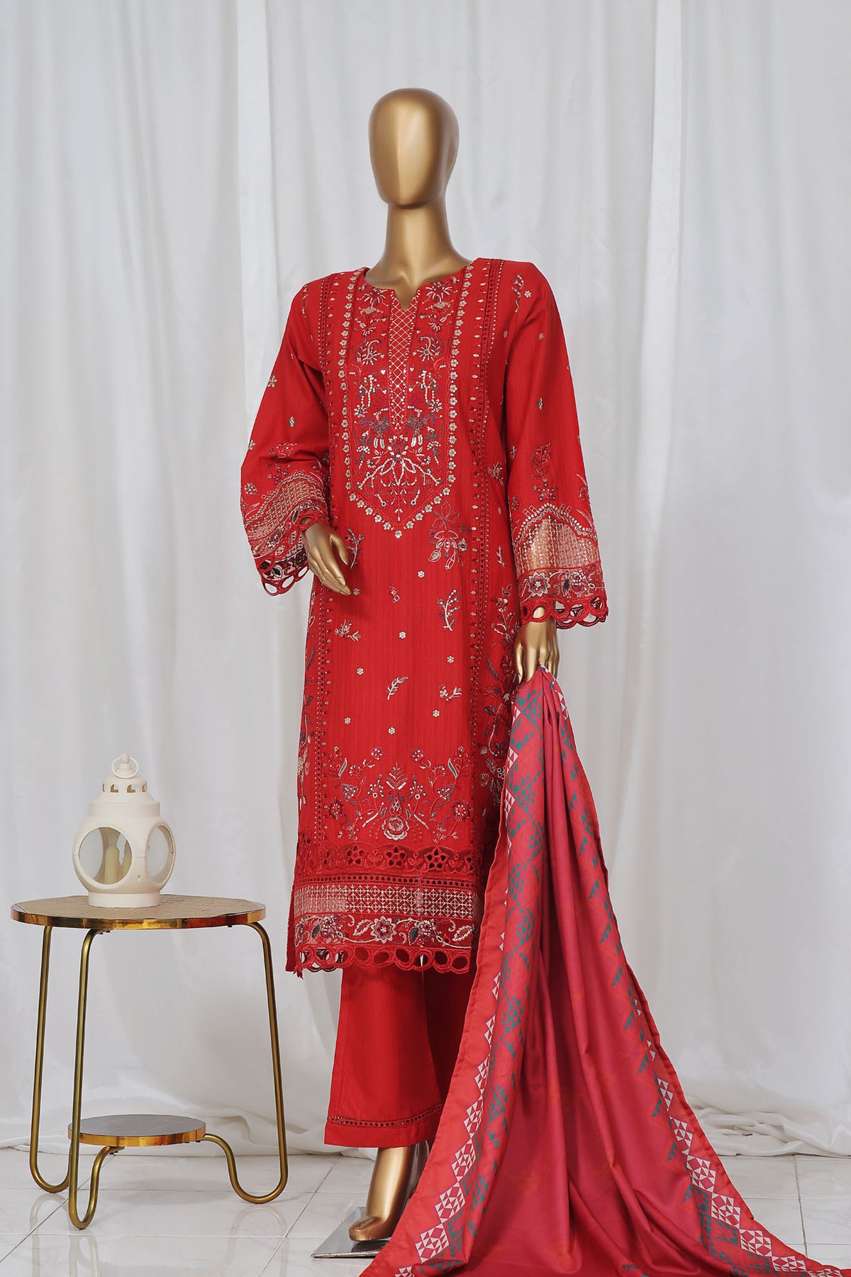 Sada Bahar Stitched 3 Piece Luxury Emb Khaddar Vol-02 Collection'2024-LEK-17-Red