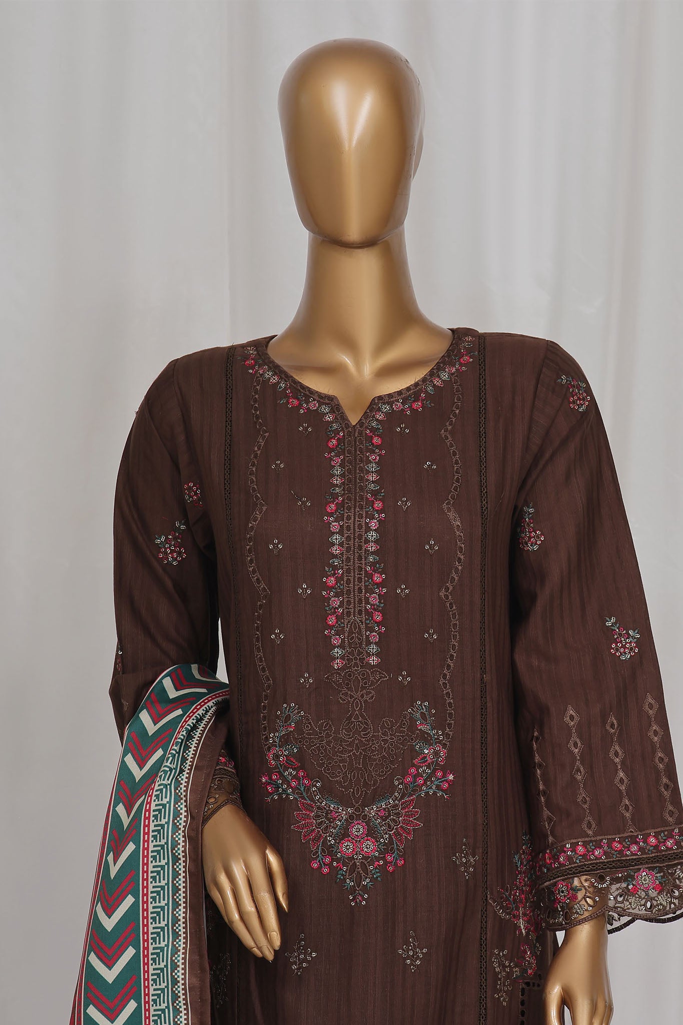 Sada Bahar Stitched 3 Piece Luxury Emb Khaddar Vol-01 Collection'2024-LEK-25-Brown