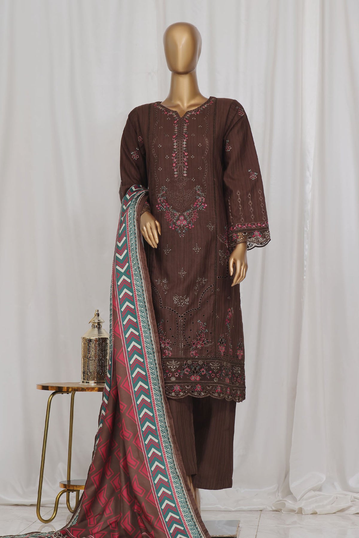 Sada Bahar Stitched 3 Piece Luxury Emb Khaddar Vol-01 Collection'2024-LEK-25-Brown