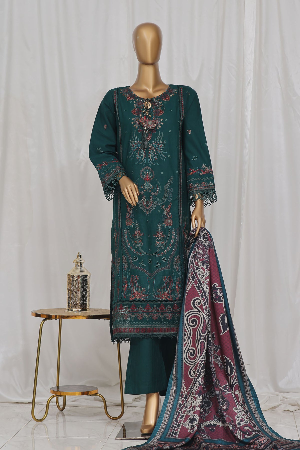 Sada Bahar Stitched 3 Piece Luxury Emb Khaddar Vol-01 Collection'2024-LEK-27-Dark Green