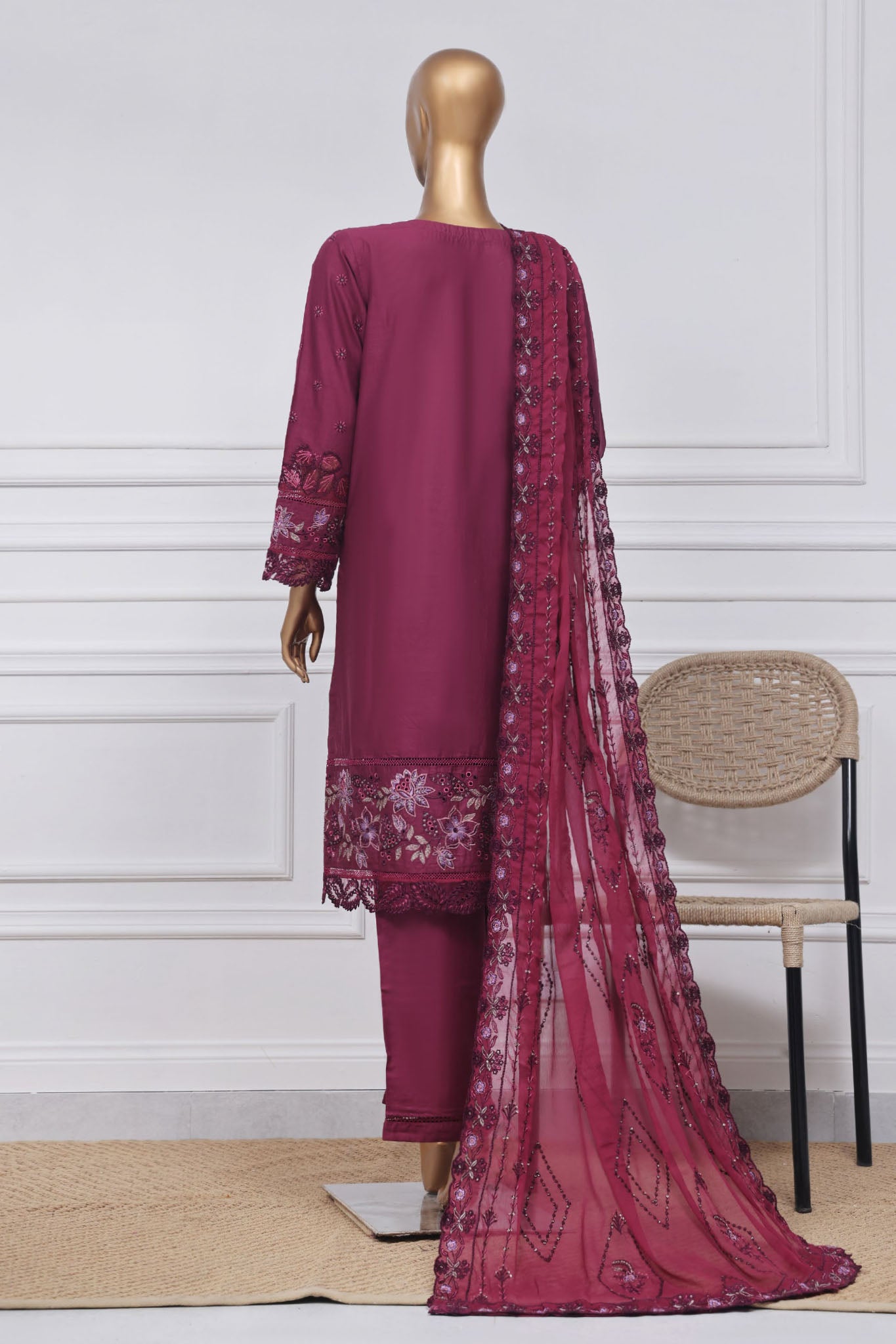 Sada Bahar Stitched 3 Piece Luxury Emb Spring Collection-LEL-MK-13-Maroon