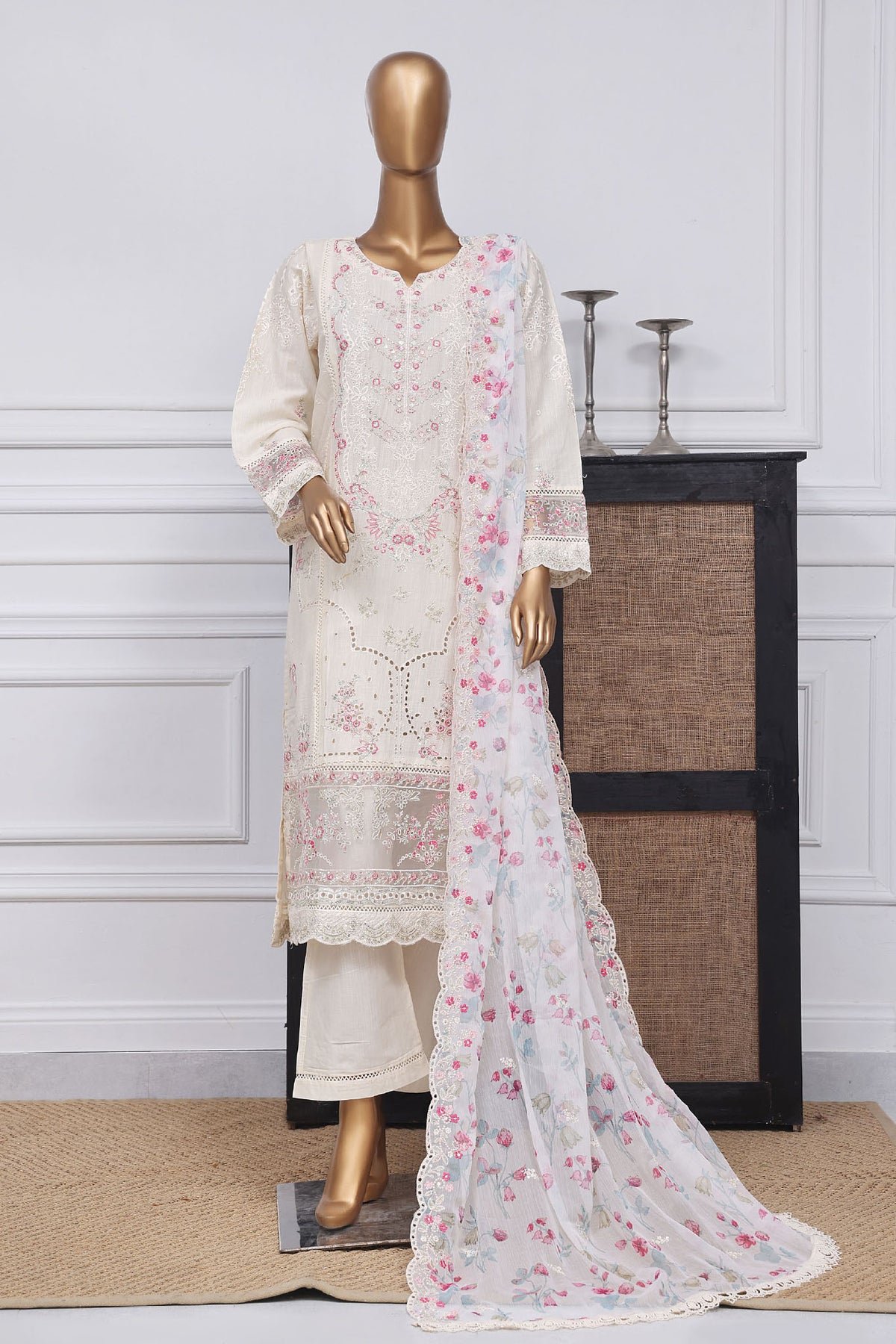 Sada Bahar Stitched 3 Piece Luxury Emb Spring Collection-LEL-MK-25-Cream