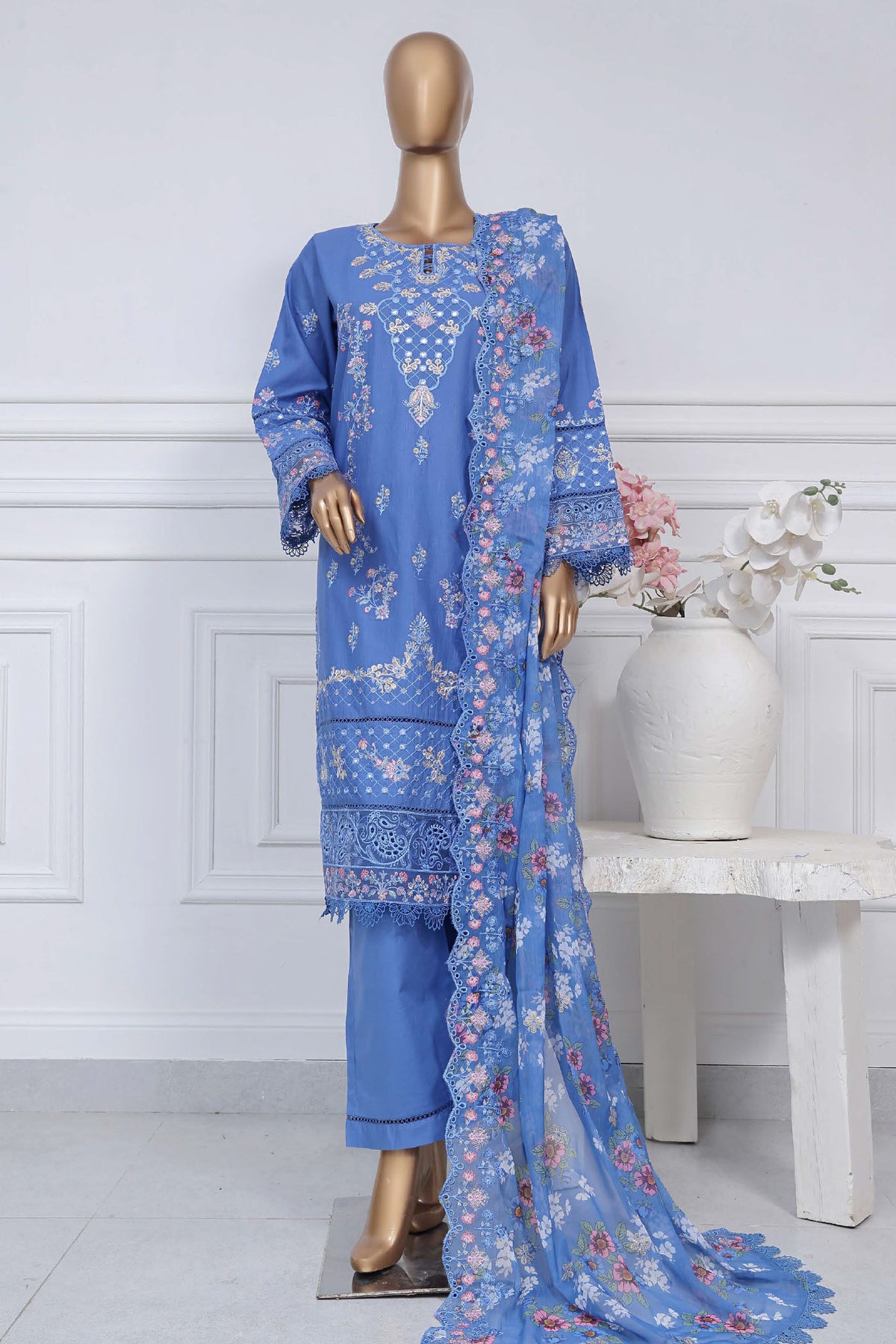 Sada bahar Stitched 3 Piece Luxury Emb Spring Vol-02 Collection-LEL2-MK-28-Blue