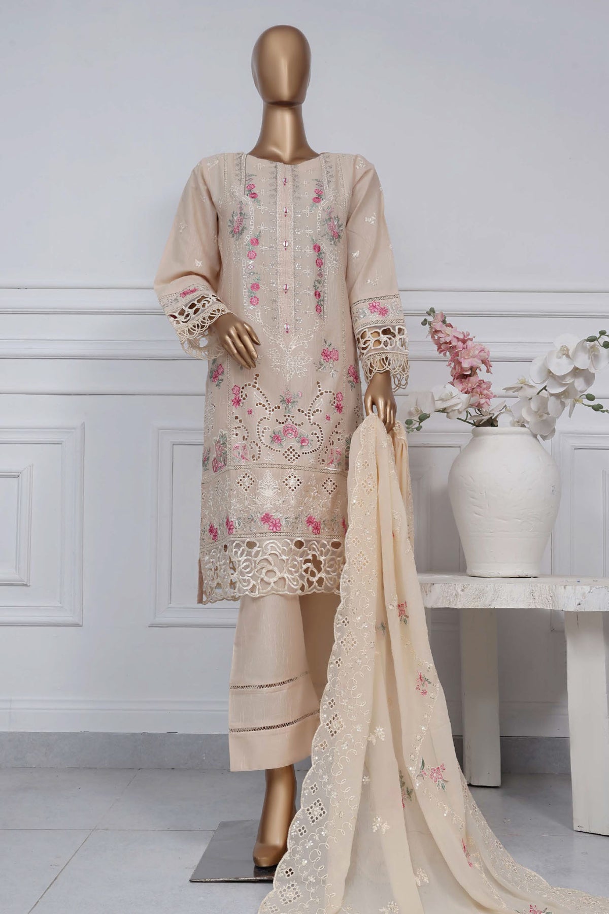 Sada bahar Stitched 3 Piece Luxury Emb Spring Vol-02 Collection-LEL2-MK-32-Fawn