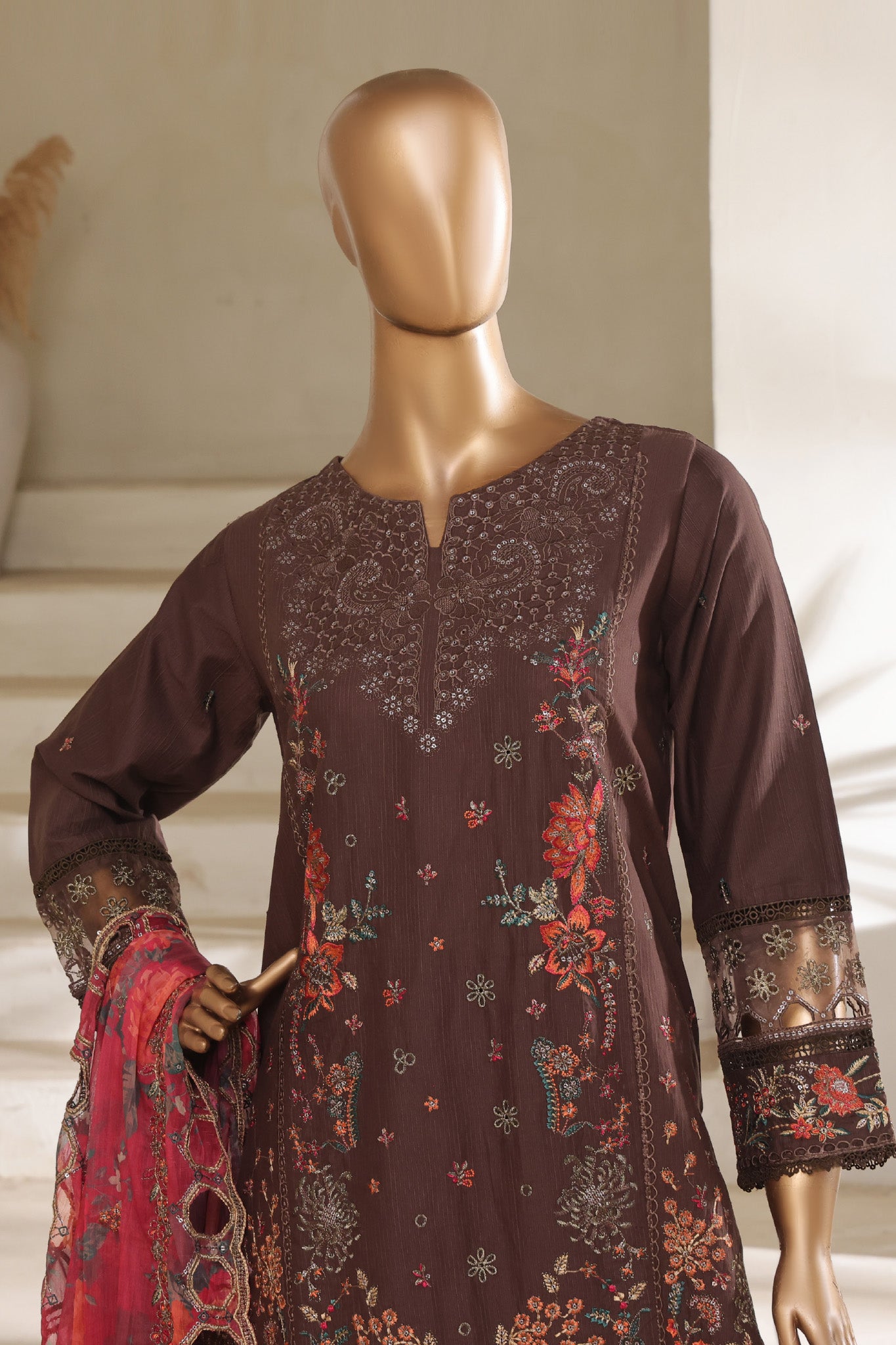 Sada Bahar Stitched 3 Piece Luxury Emb Spring Vol-07 Collection'2025-LEL6-MK-51-Mehndi
