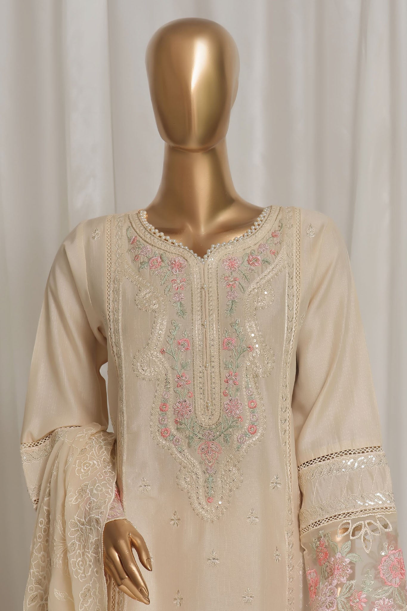 Sada Bahar Stitched 3 Piece Luxury Emb Rod Silk Vol-01 Collection'2024-LEV-02-Cream