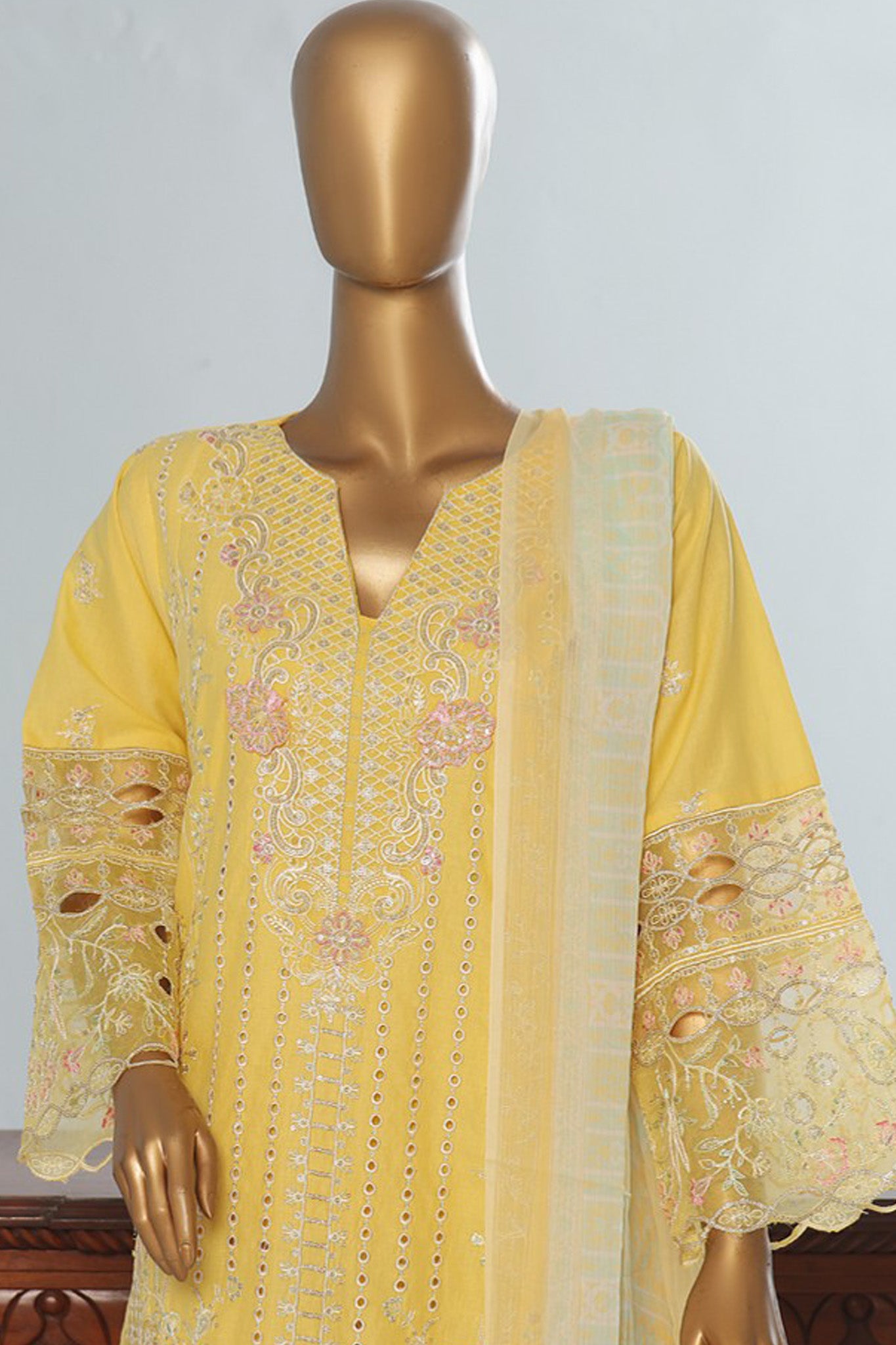 Bin Saeed Stitched 3 Piece Luxury Emb Cotton Vol-04 Collection'2024-LF-1148-Yellow