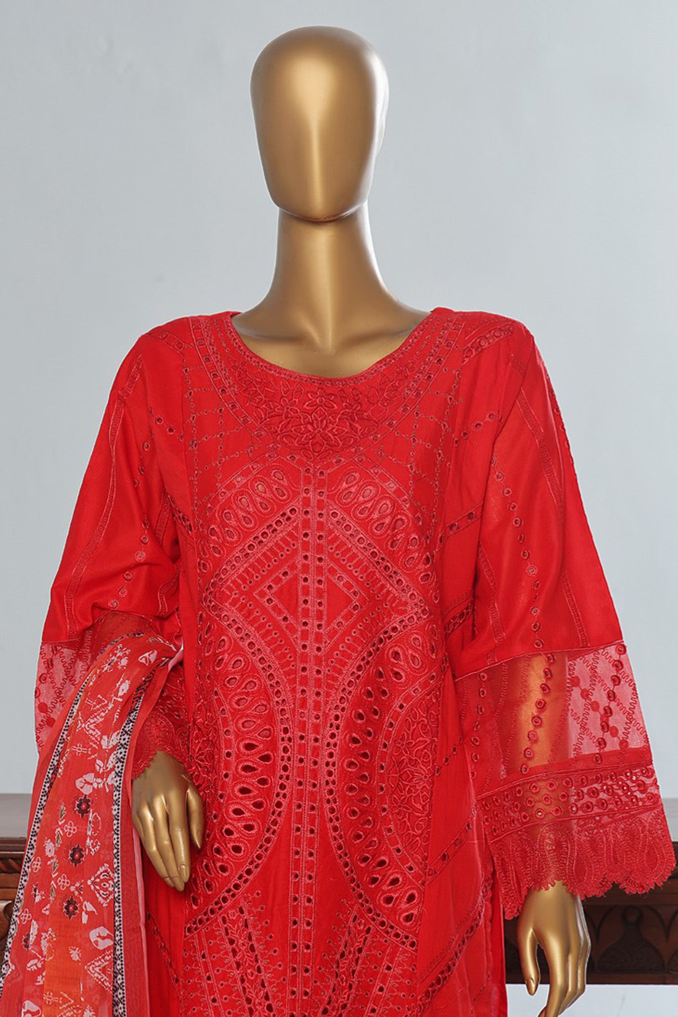 Bin Saeed Stitched 3 Piece Luxury Emb Cotton Vol-04 Collection'2024-LF-1152-Red