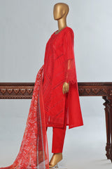 Bin Saeed Stitched 3 Piece Luxury Emb Cotton Vol-04 Collection'2024-LF-1152-Red