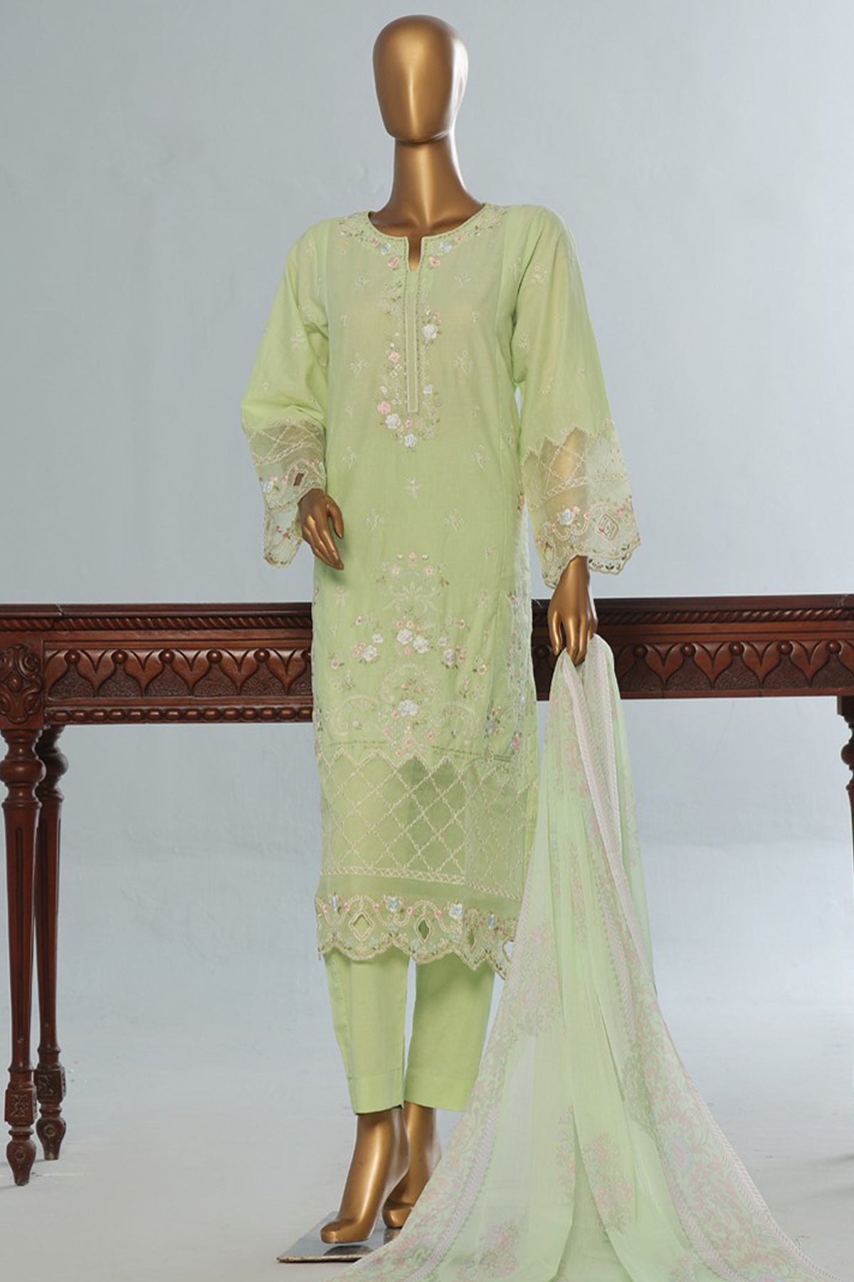 Bin Saeed Stitched 3 Piece Luxury Emb Cotton Vol-04 Collection'2024-LF-1153-Pista