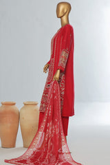 Bin Saeed Stitched 3 Piece Luxury Emb Cotton Vol-04 Collection'2024-LF-1154-Red