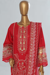 Bin Saeed Stitched 3 Piece Luxury Emb Cotton Vol-04 Collection'2024-LF-1154-Red