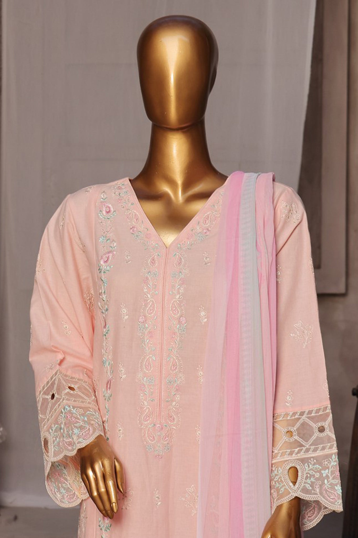 Bin Saeed Stitched 3 Piece Luxury Emb Cotton Vol-05 Collection'2024-LF-1193-Pink